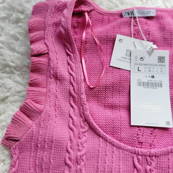 ZARA Sleeveless Ruffle Knit Tank Top Women Size L - Picture 9 of 9
